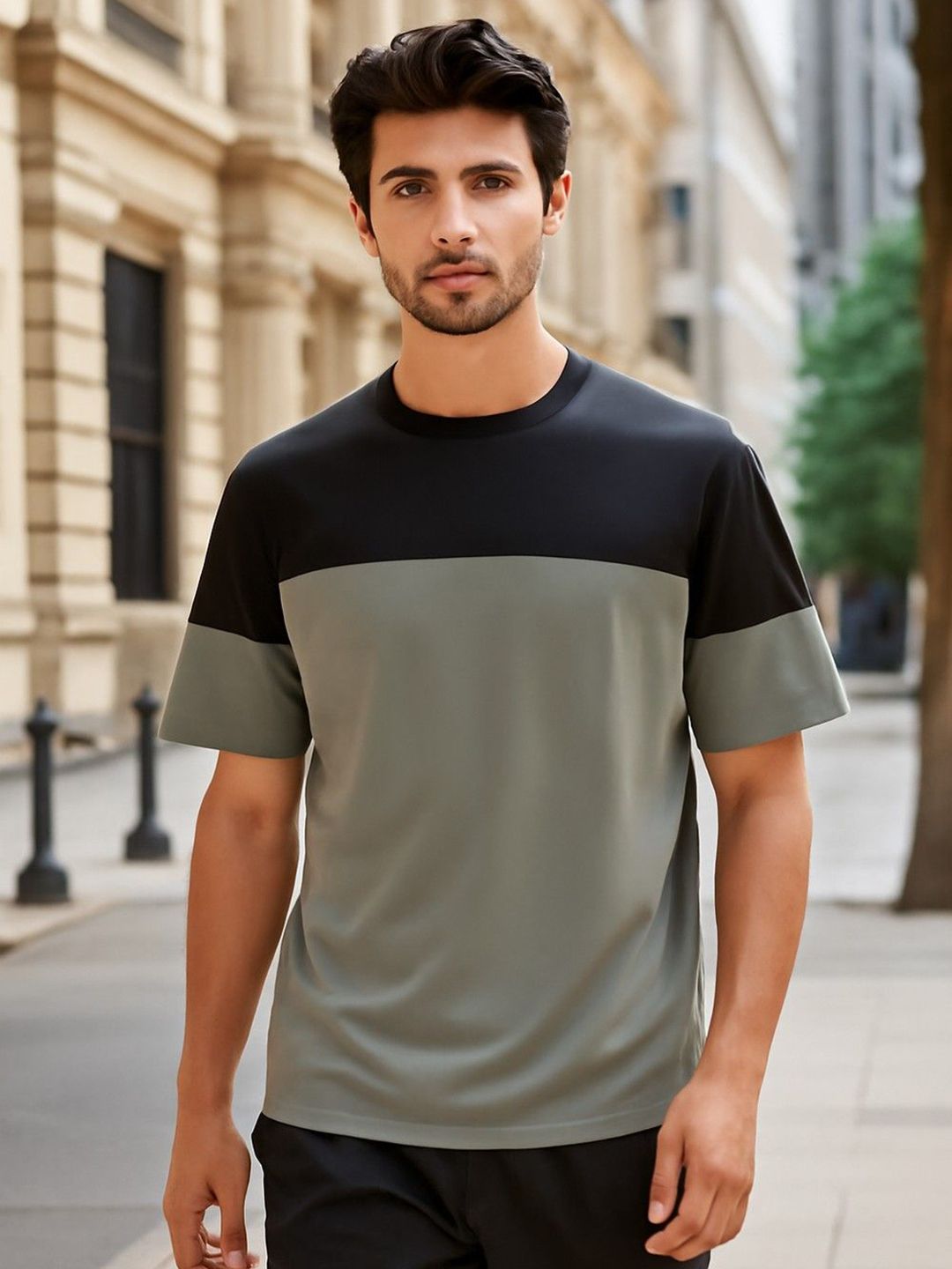 Moda Rapido Colourblocked Round Neck Relaxed Fit T-shirt