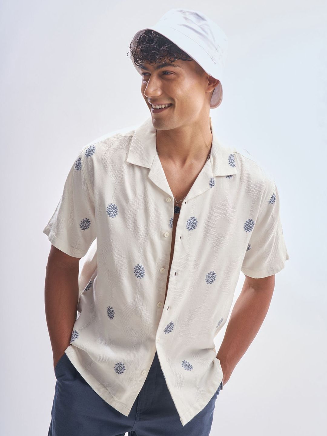 HIGHLANDER Men Relaxed Fit Ethnic Motifs Printed Cuban Collar Casual Shirt