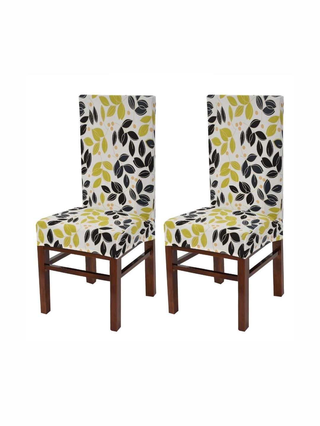Yellow Weaves 2-Pcs White & Green Printed Stretchable Chair Covers