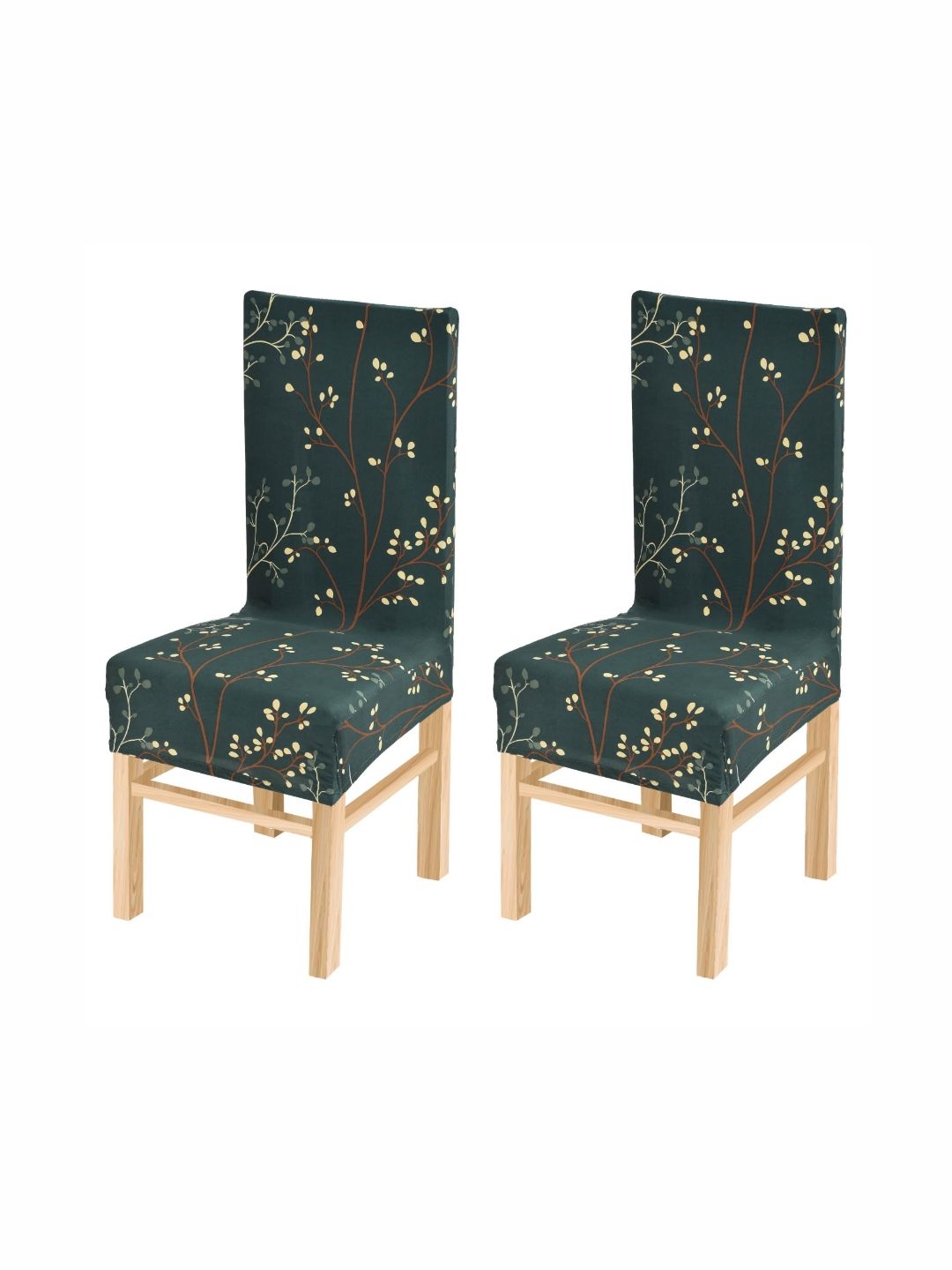Yellow Weaves Set Of 2 Beige & Teal-Green Printed Chair Covers