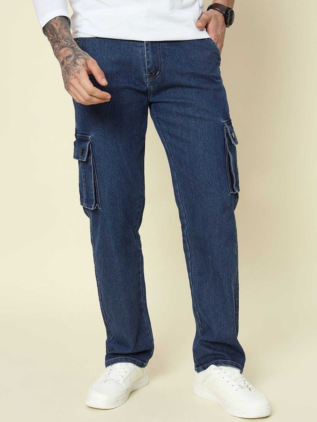 DENIMLOOK Men Mid-Rise Baggy Stretchable Cargo Jeans