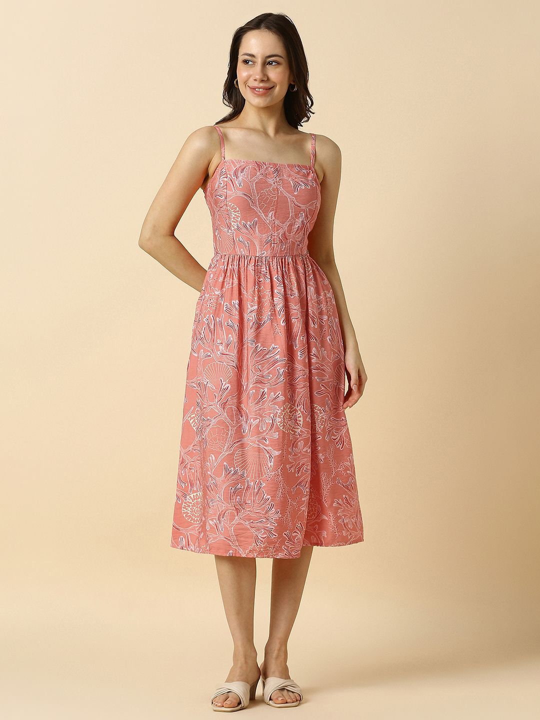 Allen Solly Woman Floral Printed Shoulder Straps Fit & Flare Dress