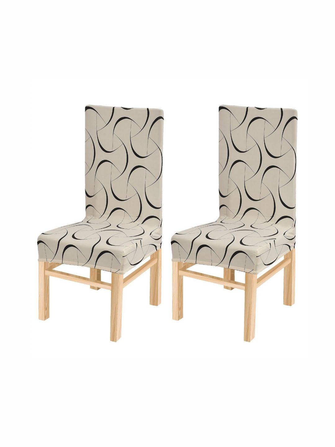 Yellow Weaves 2-Pcs Beige & Black Printed Stretchable Chair Covers
