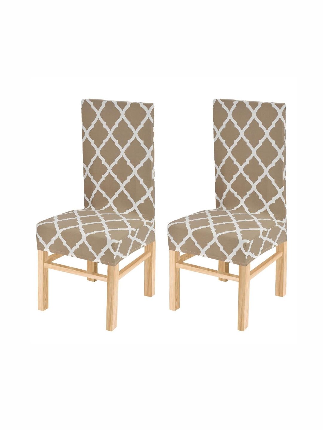 Yellow Weaves 2-Pcs Beige & White Printed Stretchable Chair Covers