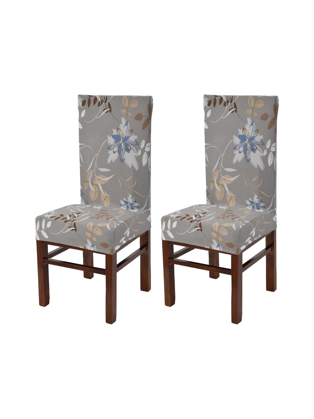 Yellow Weaves 2-Pcs Grey Floral Printed Chair Covers