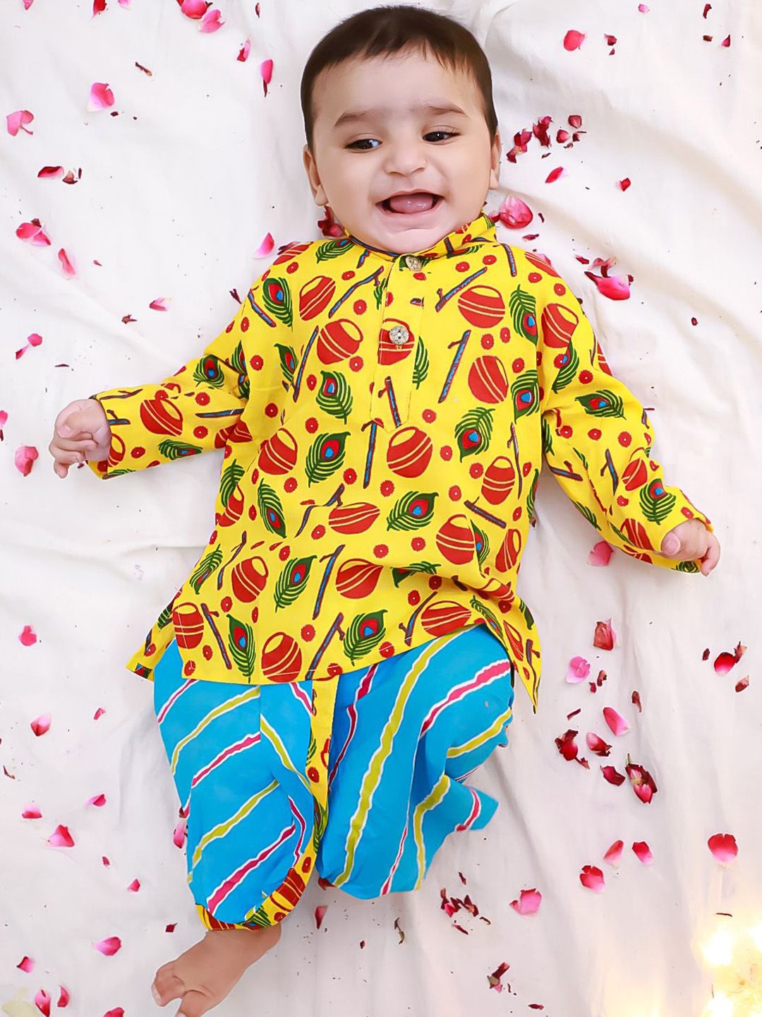 KID1 Boys Floral Printed Pure Cotton Kurta with Dhoti Pants