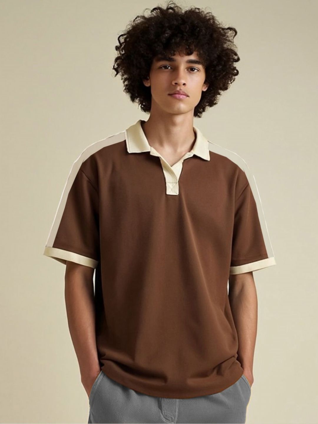 Genzy Colourblocked Polo Collar Relaxed Fit T-shirt