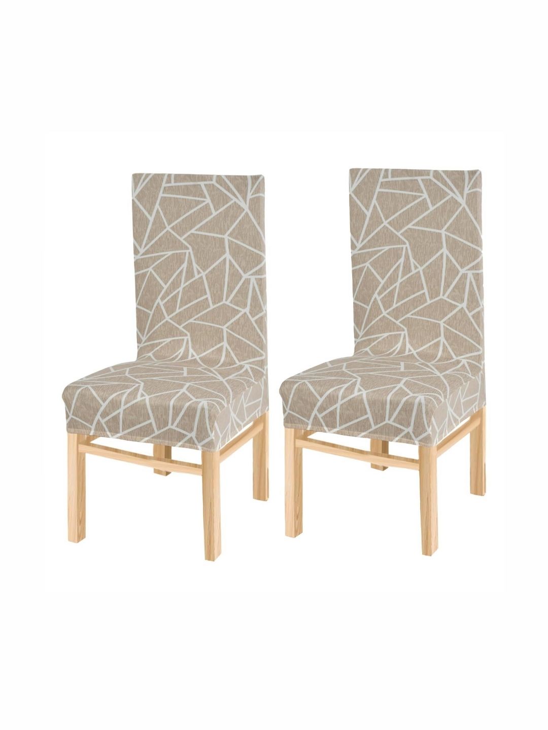Yellow Weaves 2-Pcs Beige Geometric Printed Chair Covers