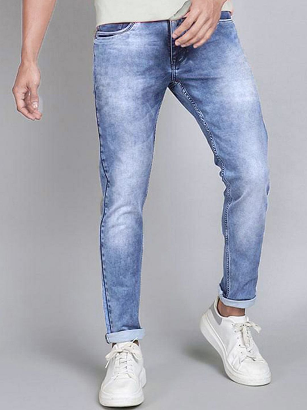 fineblu Men Slim Fit Mid-Rise Heavy Fade Stretchable Jeans