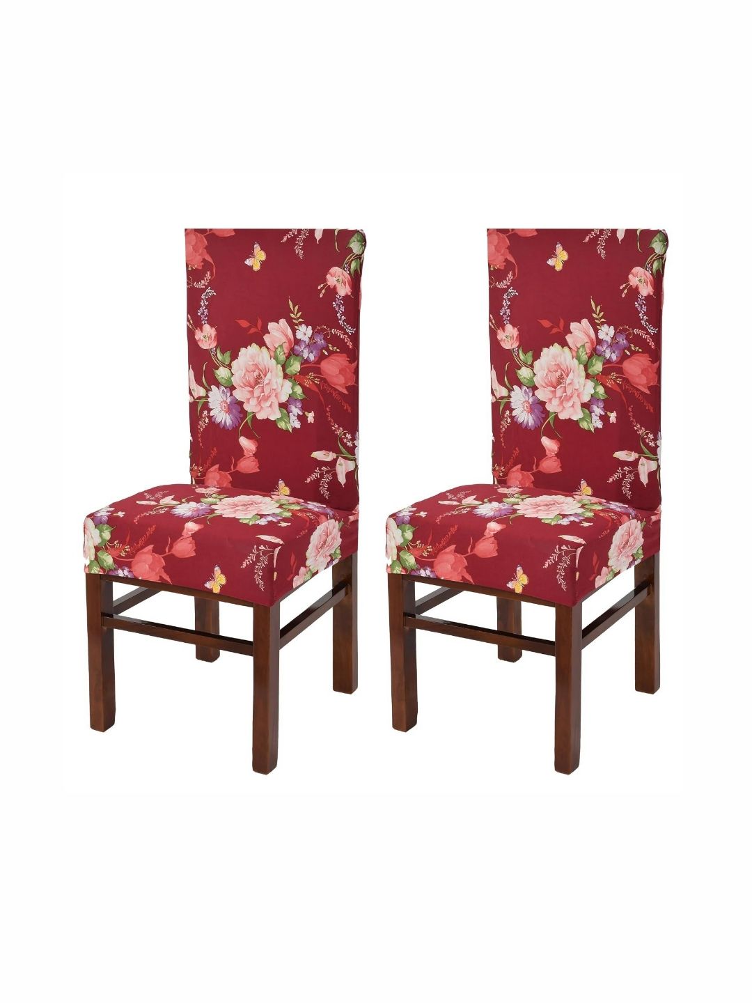 Yellow Weaves 2-Pcs Floral Red Printed Chair Covers