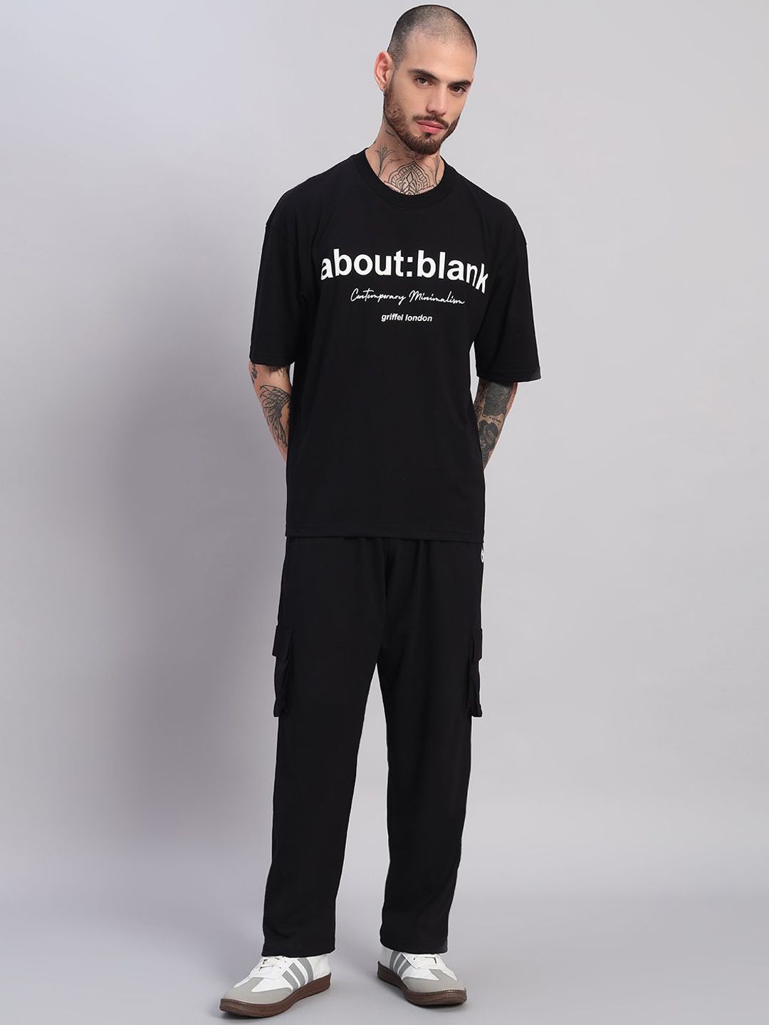GRIFFEL GRIFFEL Printed Oversized-Fit Pure Cotton T-Shirt & Track Pants Co-Ord Set