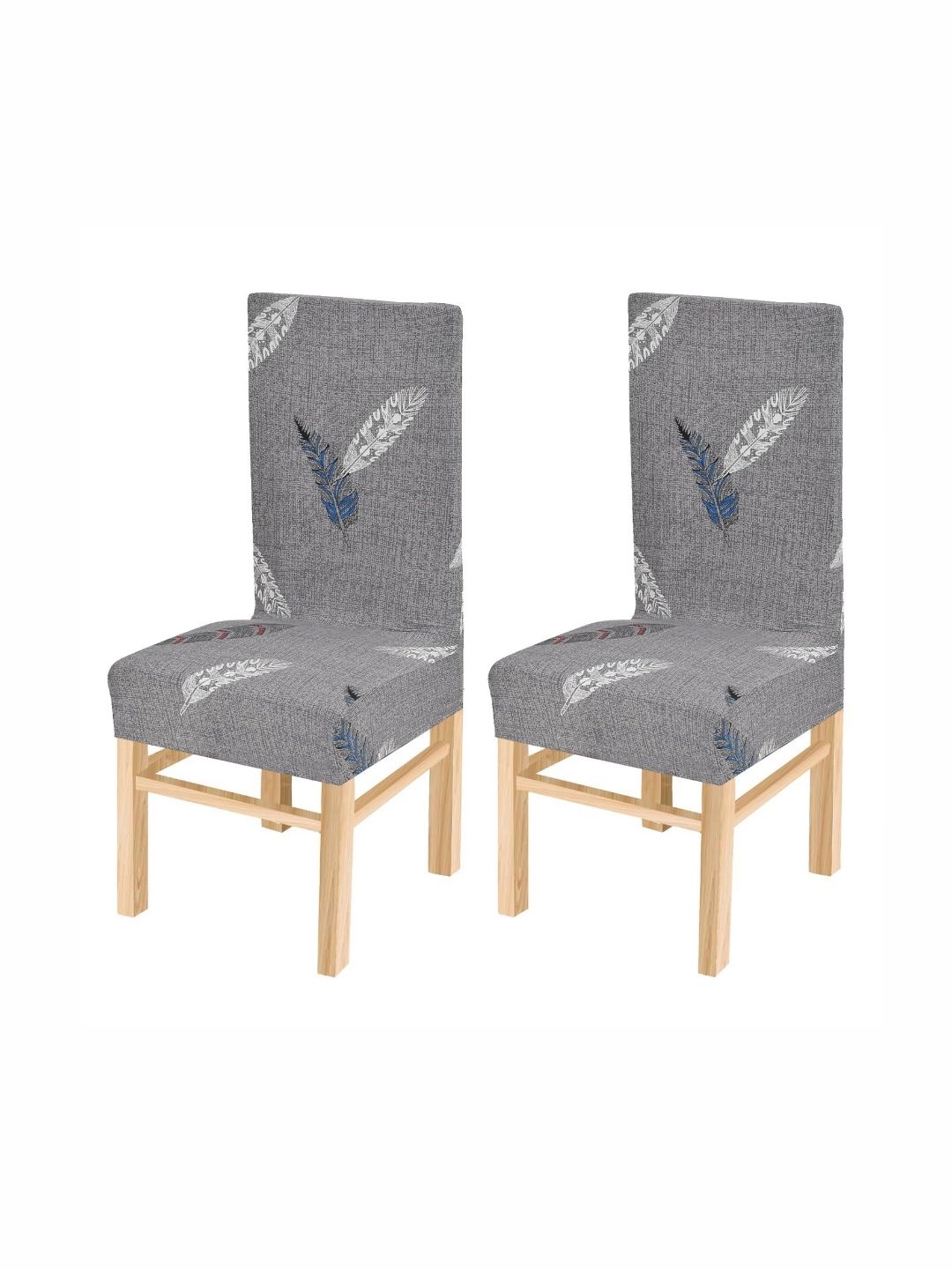 Yellow Weaves 2-Pcs Grey Printed Stretchable Chair Covers