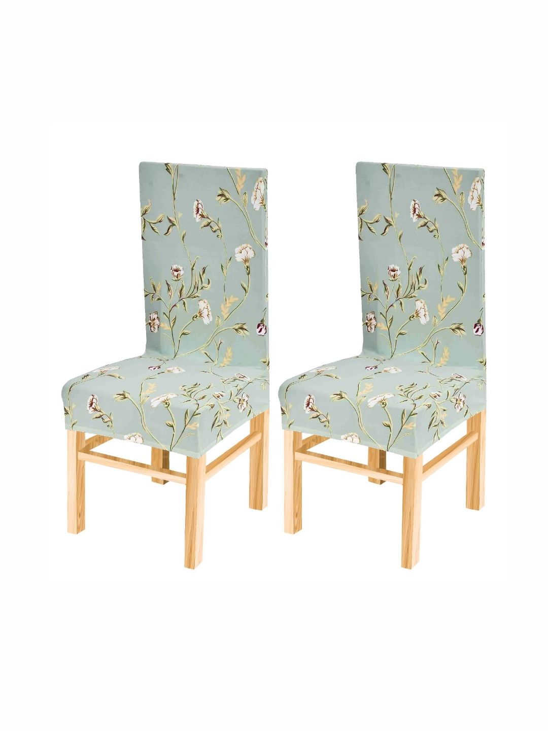 Yellow Weaves Set Of 2 Green Floral Printed Chair Covers