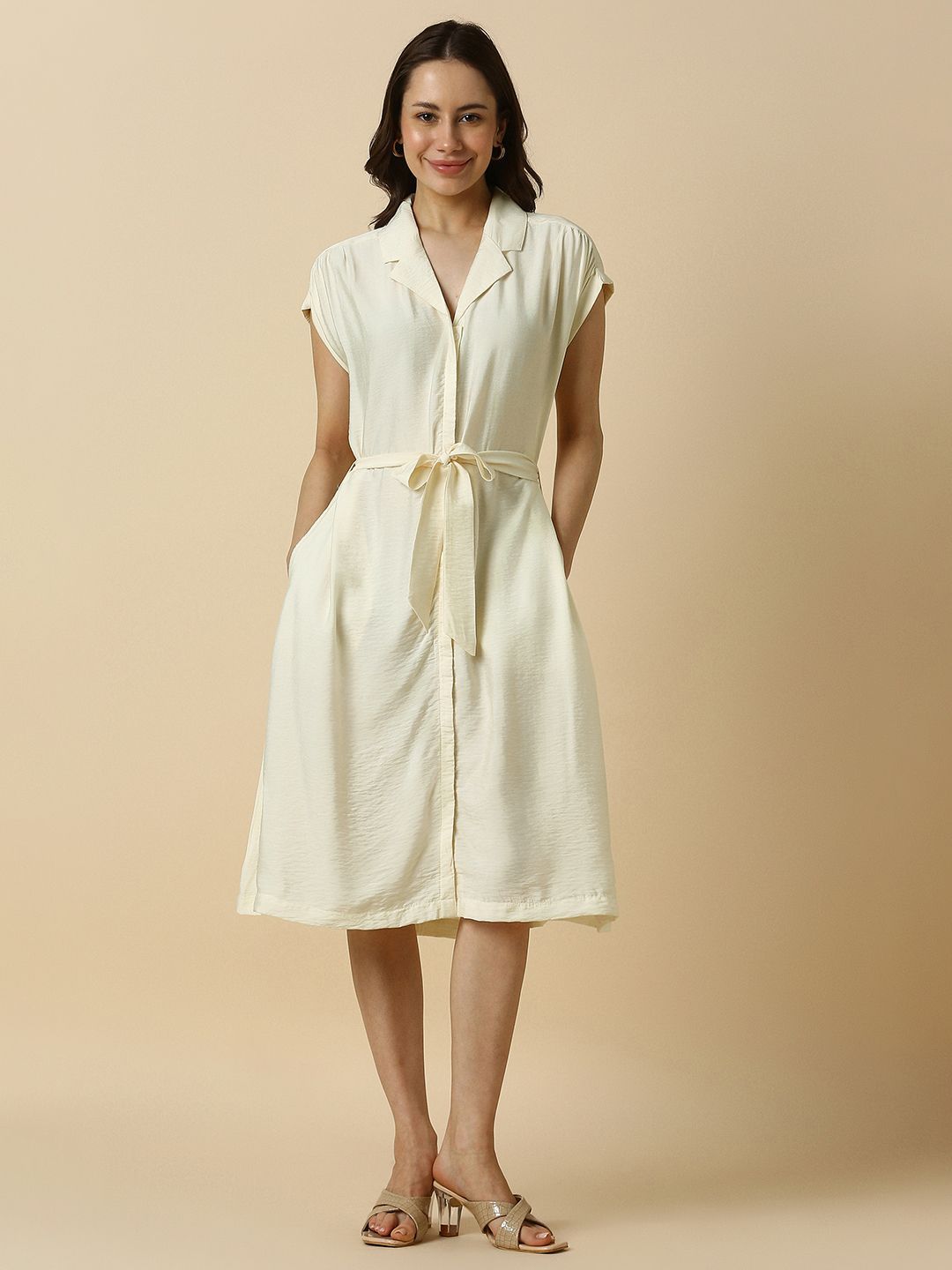 Allen Solly Woman Solid Extended Sleeves Shirt Dress
