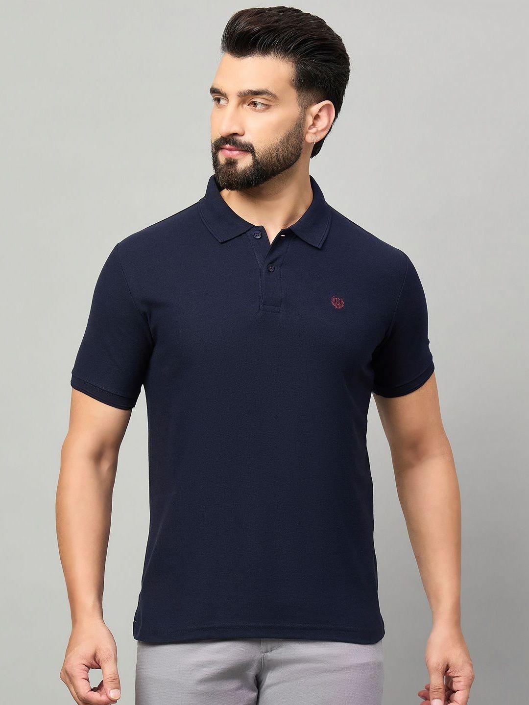Duke Men Solid Polo Collar Cotton Slim Fit T-shirt