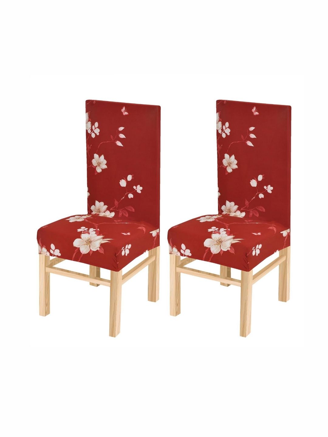 Yellow Weaves Set Of 2 Red Floral Printed Chair Covers