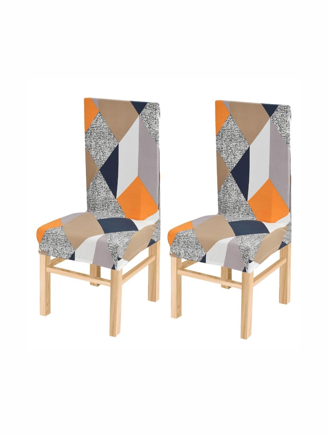 Yellow Weaves 2-Pcs Grey  & Yellow Printed Stretchable Chair Covers