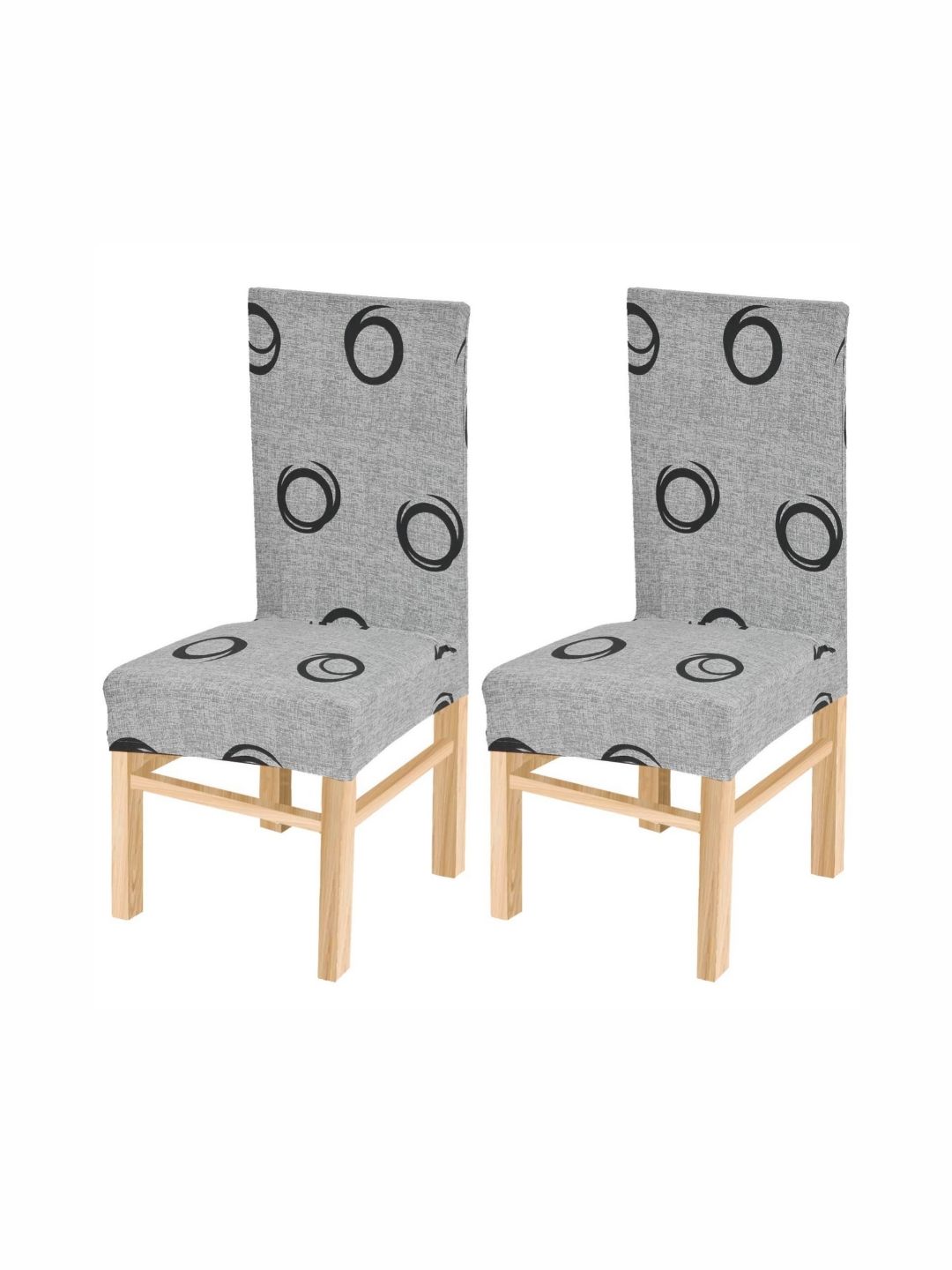 Yellow Weaves 2-Pcs Grey & Black Printed Stretchable Chair Covers