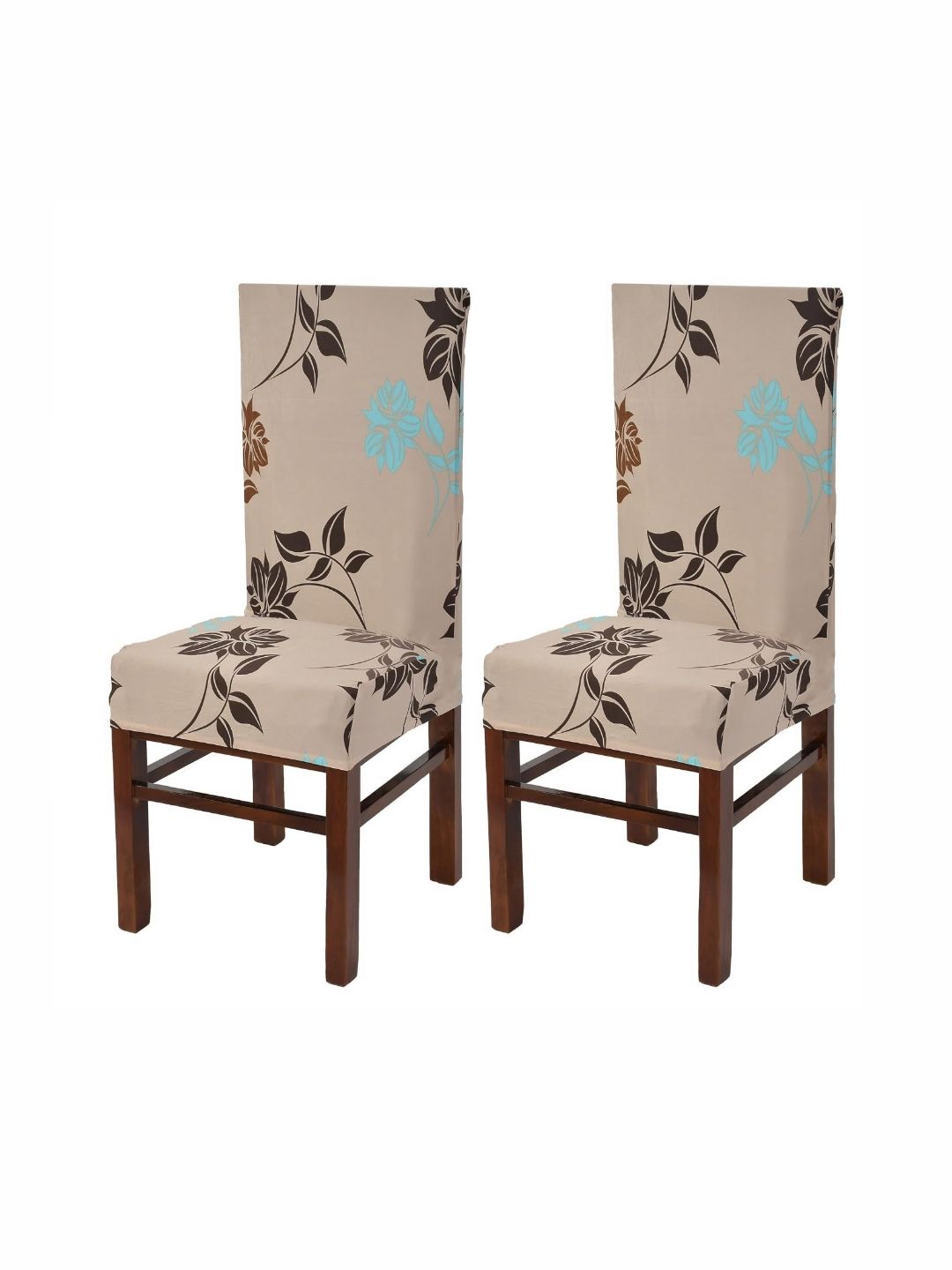 Yellow Weaves Set Of 2 Beige & Brown Printed Chair Covers