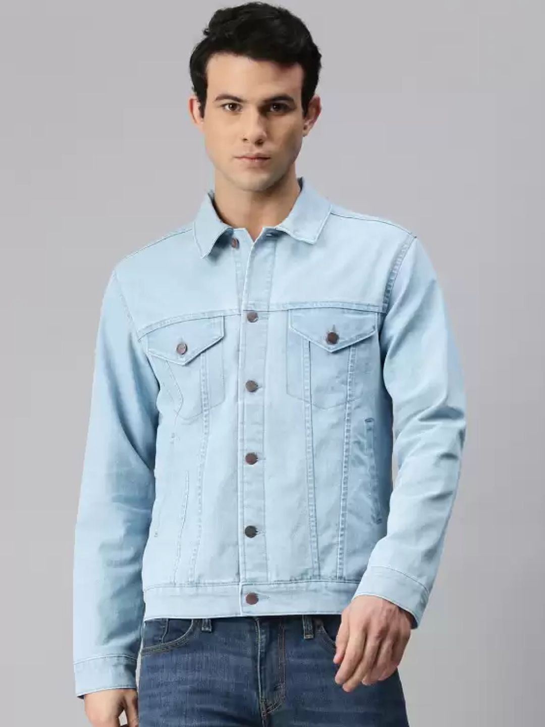 LINARIA Men Lightweight Spread Collar Outdoor Denim Jacket