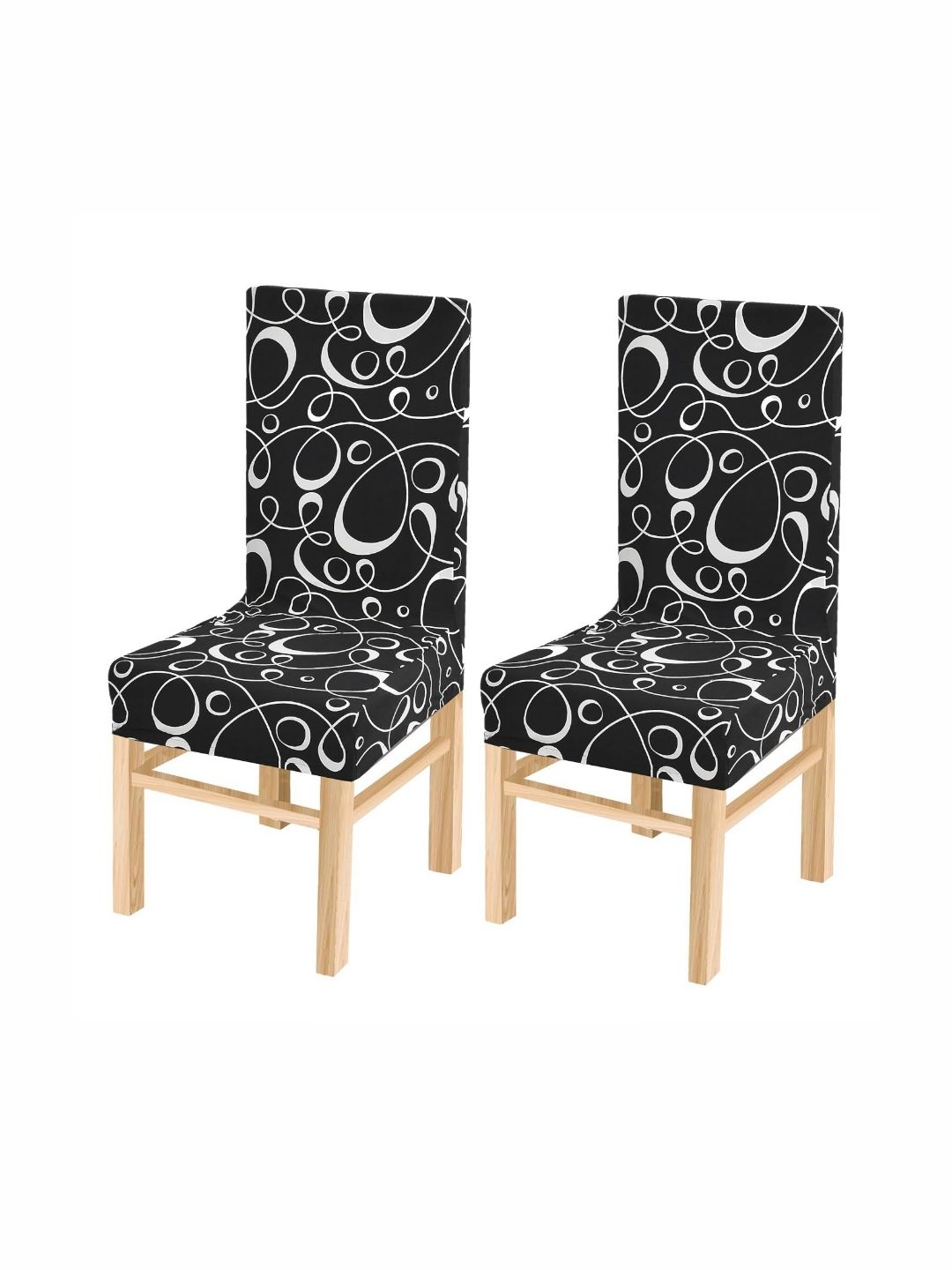 Yellow Weaves Set Of 2 Black & White Printed Chair Covers