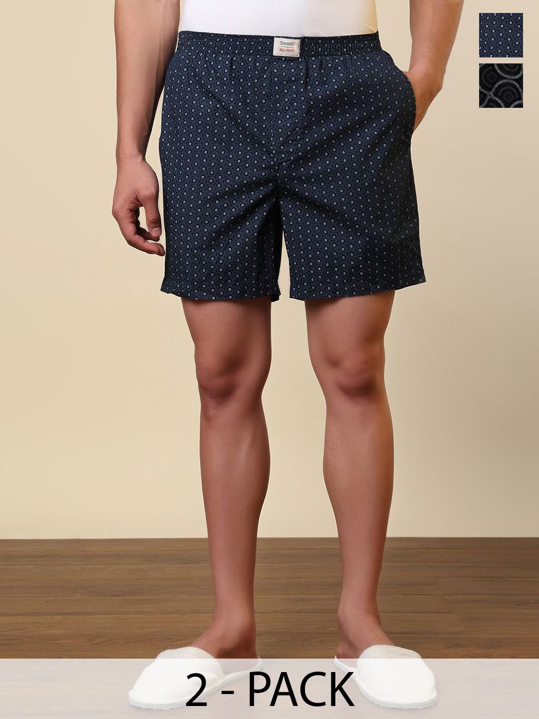 SleepZ by Raymond Pack Of 2 Printed Pure Cotton Mid-Rise Boxer AHBA00004-X1