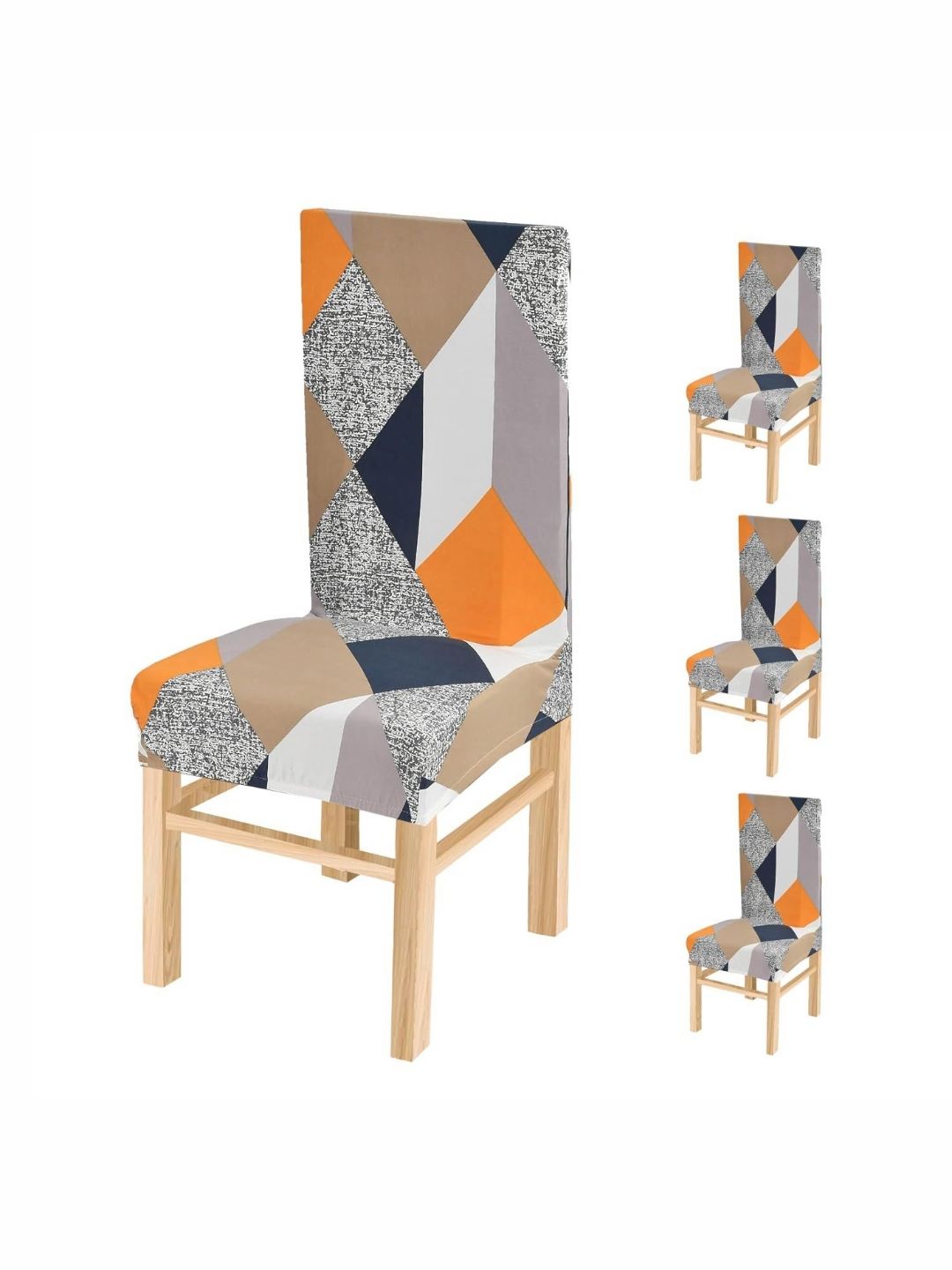Yellow Weaves 4-Pcs Grey & Yellow Printed Stretchable Chair Covers