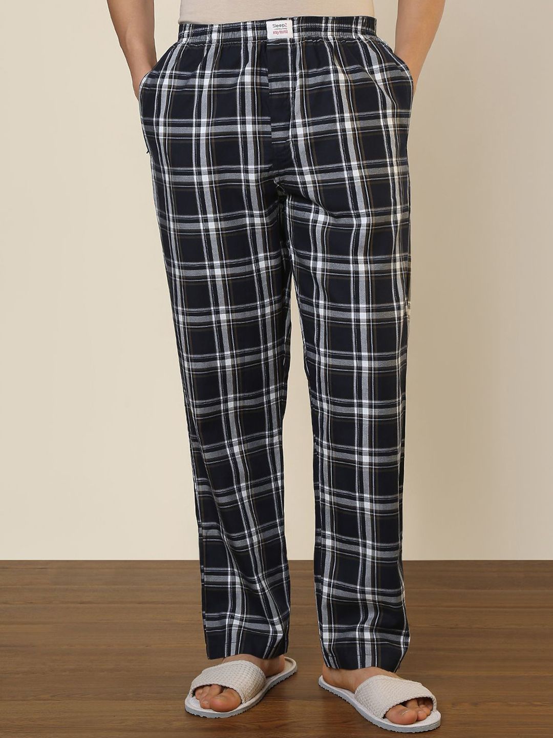 SleepZ by Raymond Checked Pure Cotton Straight-Leg Lounge Pant
