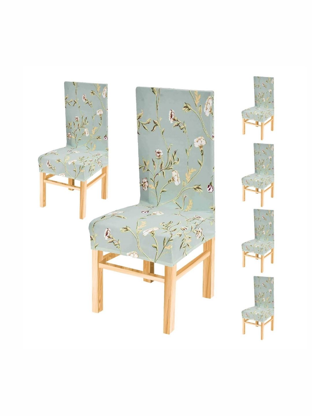 Yellow Weaves Lime Green & White 6 Pieces Printed Stretchable Chair Covers