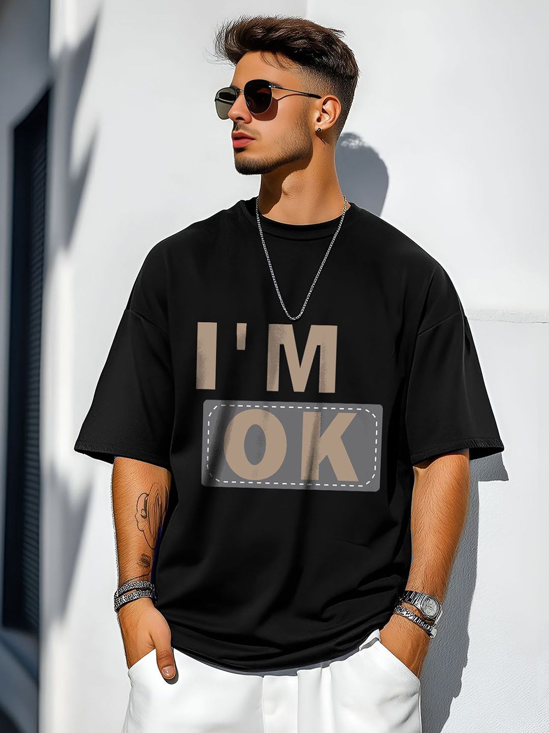 THE BEETEL HOUSE Men Typography Printed Round Neck Oversized T-shirt