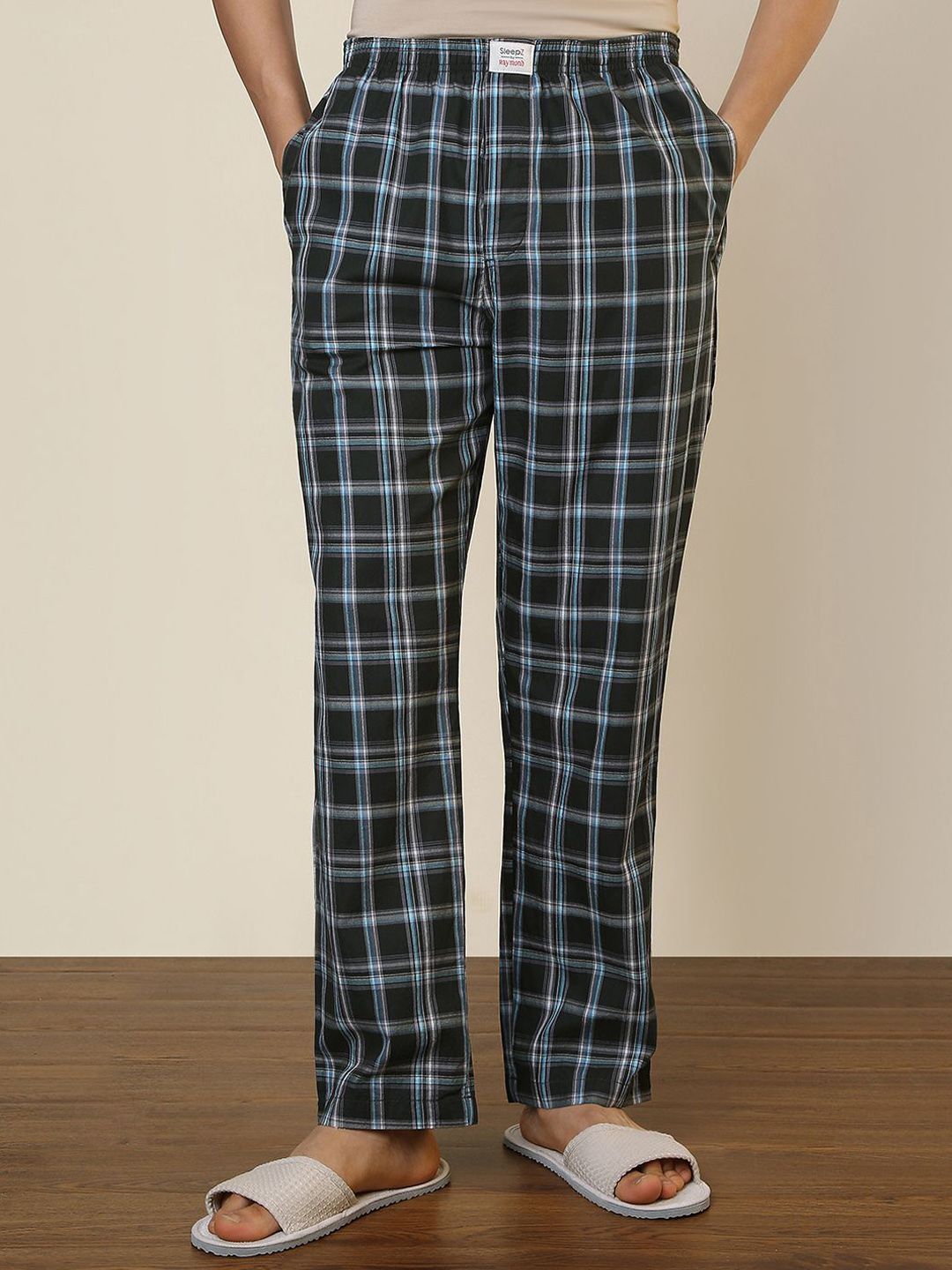 SleepZ by Raymond Checked Pure Cotton Straight-Leg Lounge Pant