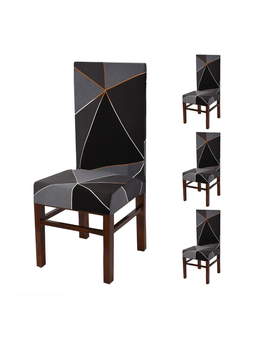Yellow Weaves Grey & Black 4 Pieces Printed Stretchable Chair Covers