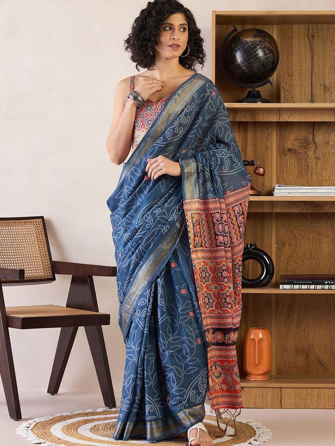Moda Rapido Bandhani Printed Zari Woven Design Border Saree with Blouse Piece Price in India