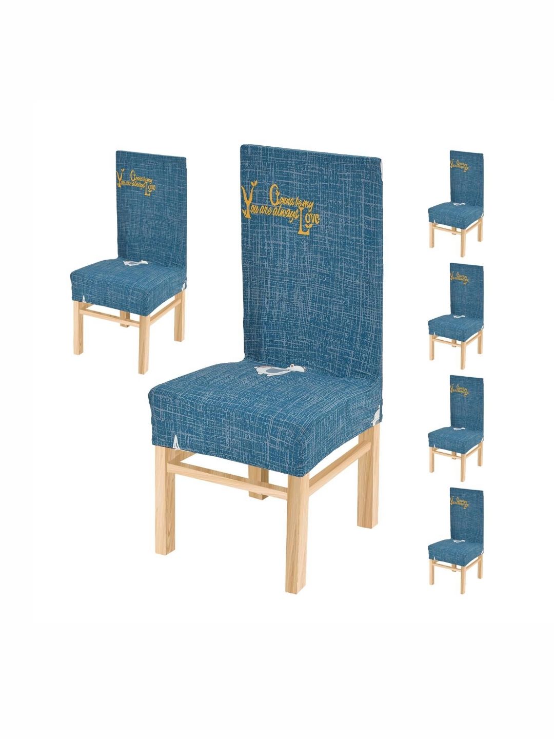 Yellow Weaves 6-Pcs Blue Printed Stretchable Chair Covers