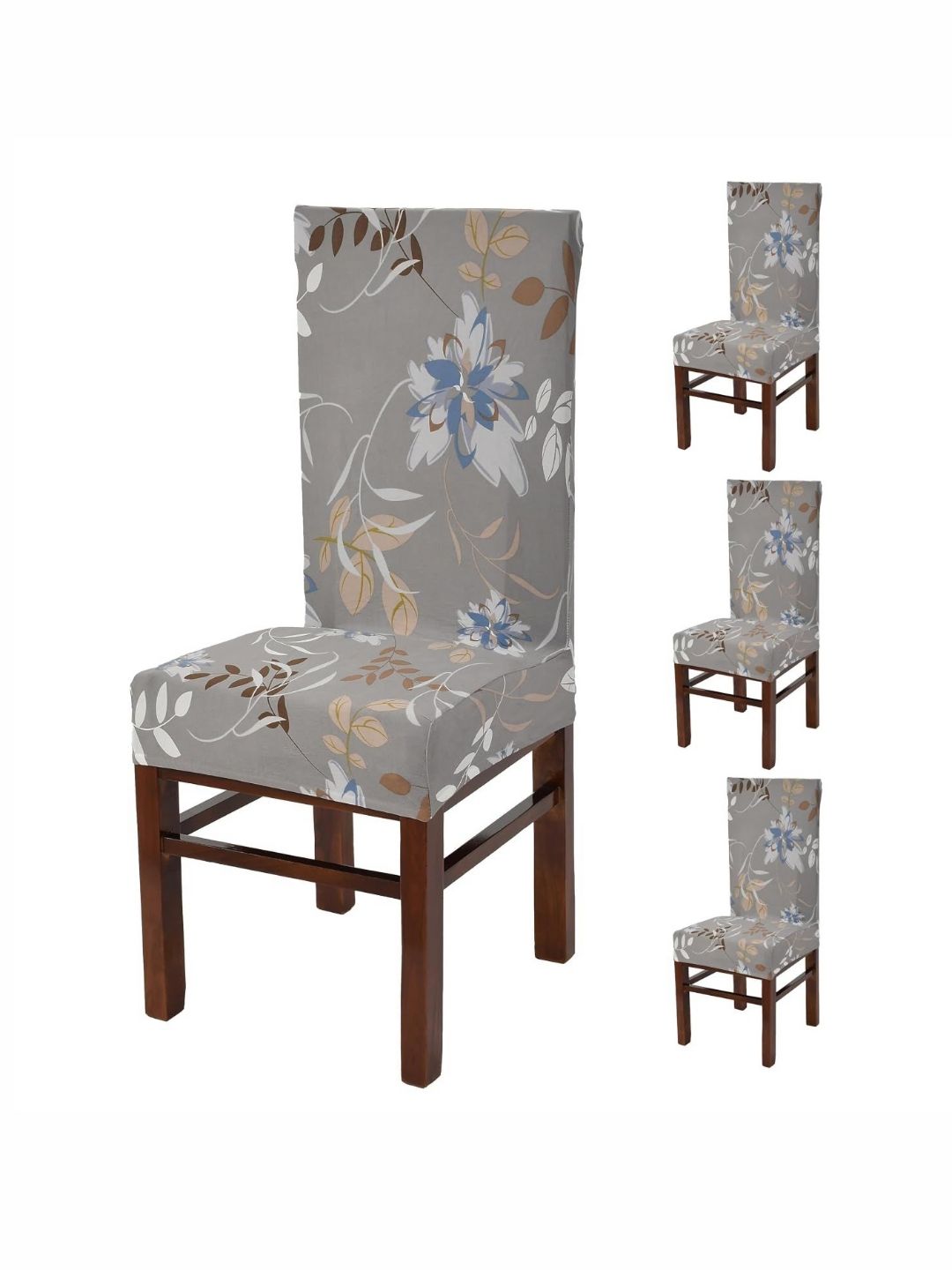 Yellow Weaves 4-Pcs Grey Floral Printed Stretchable Chair Covers