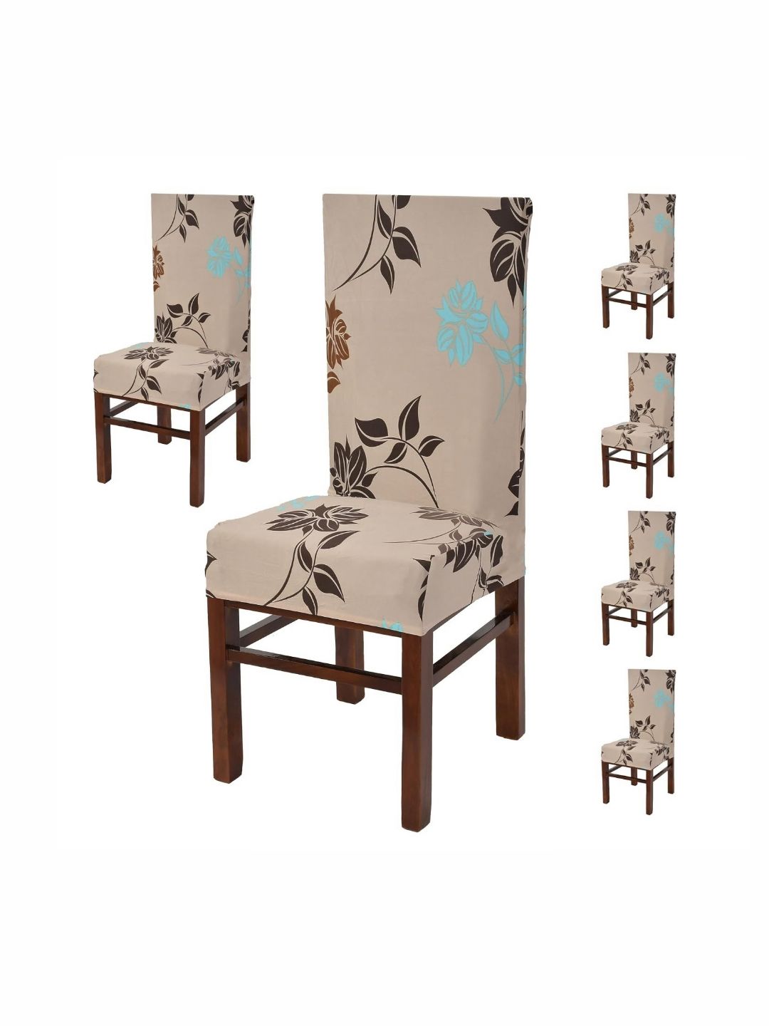 Yellow Weaves Grey & Brown 6 Pieces Printed Stretchable Chair Covers
