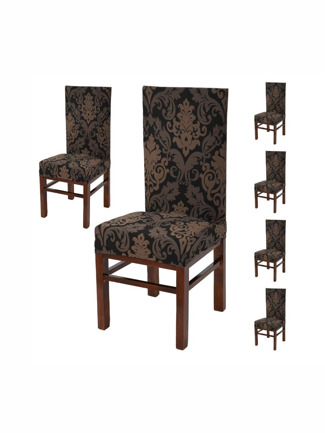 Yellow Weaves 6-Pcs Brown Printed Stretchable Chair Covers
