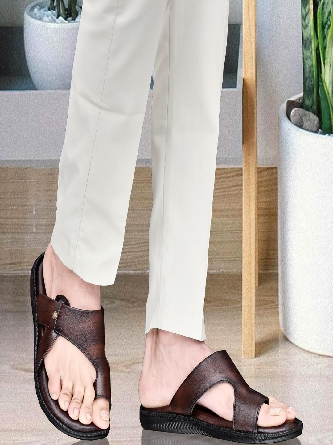 ZIRSQ Men Brown Synthetic Leather Sandals
