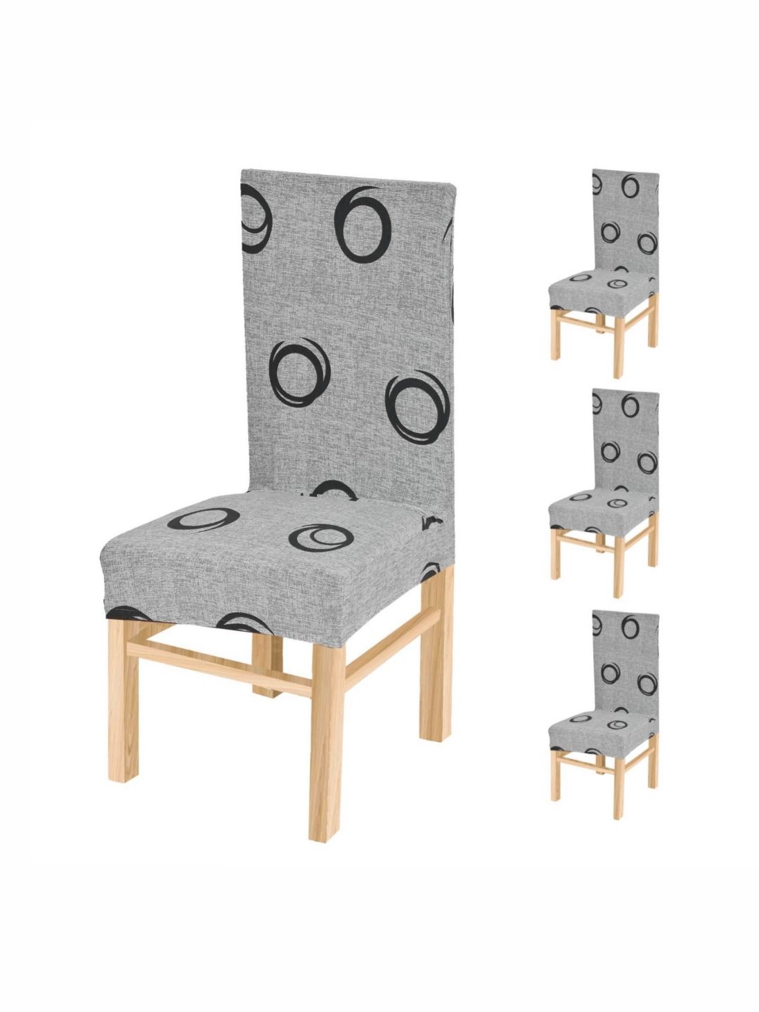 Yellow Weaves 4-Pcs Grey & Black Printed Stretchable Chair Covers