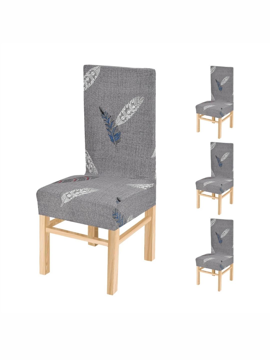 Yellow Weaves Grey & White 4 Pieces Printed Stretchable Chair Covers