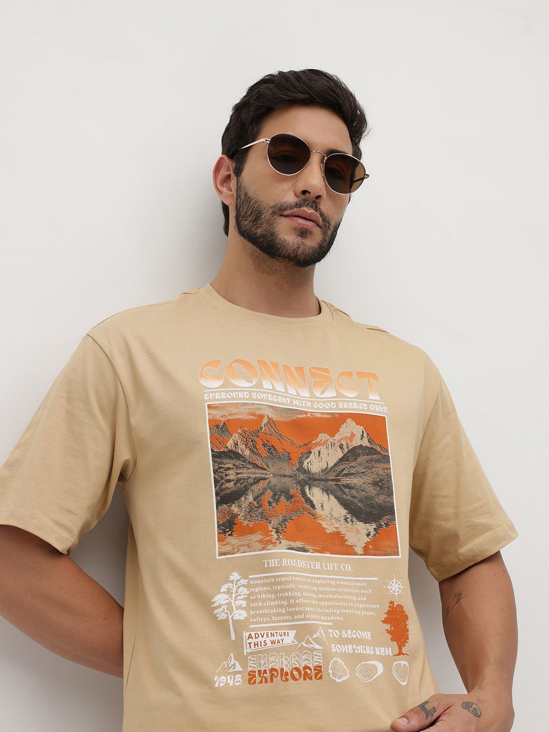 The Roadster Life Co. Typography Printed Pure Cotton Relaxed Fit T-shirt