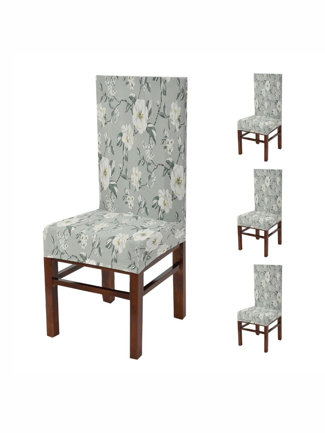 Yellow Weaves 4-Pcs Grey Printed Stretchable Chair Covers
