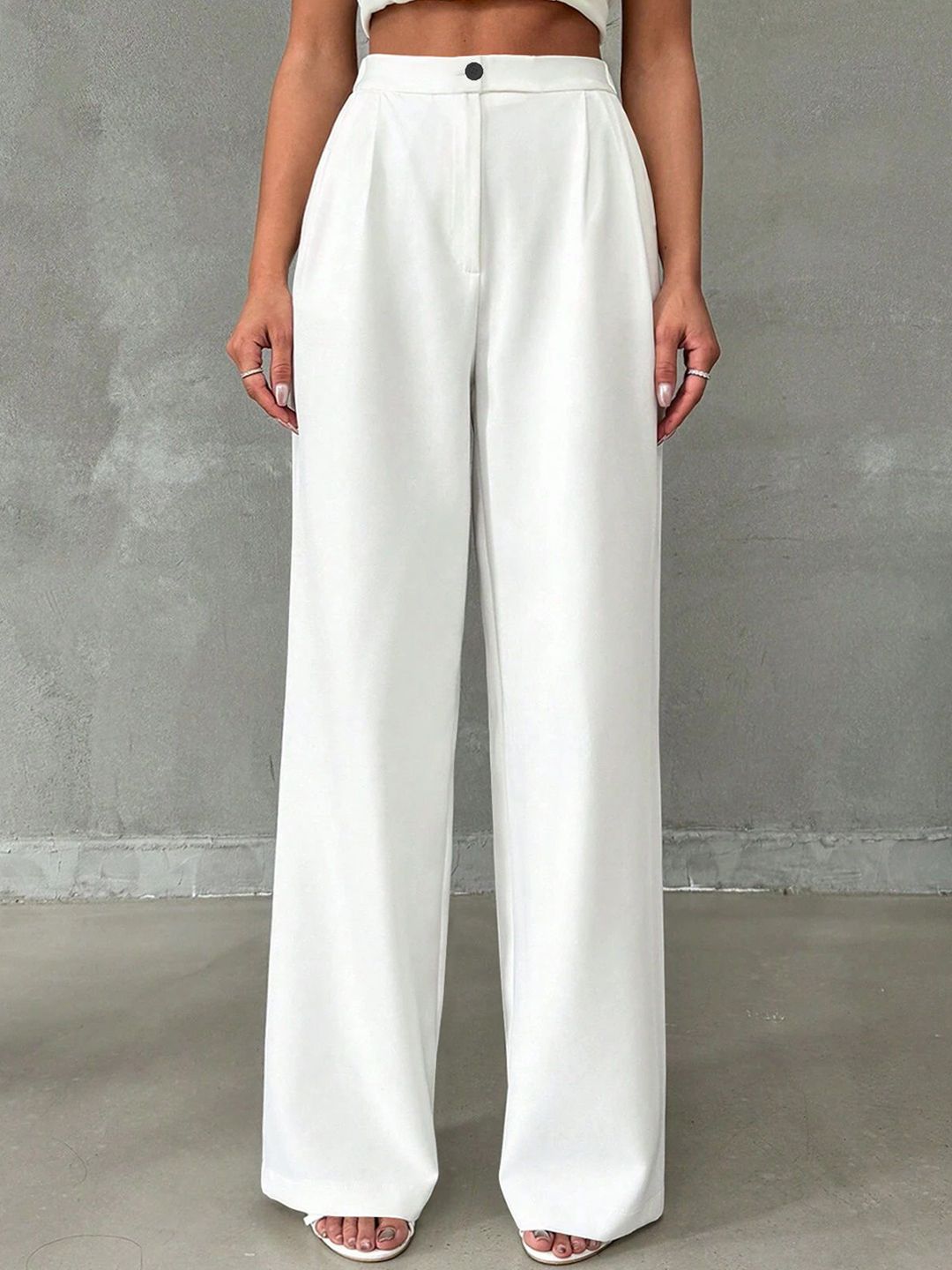 KERI PERRY Women Relaxed Straight Leg High-Rise Pleated Trousers