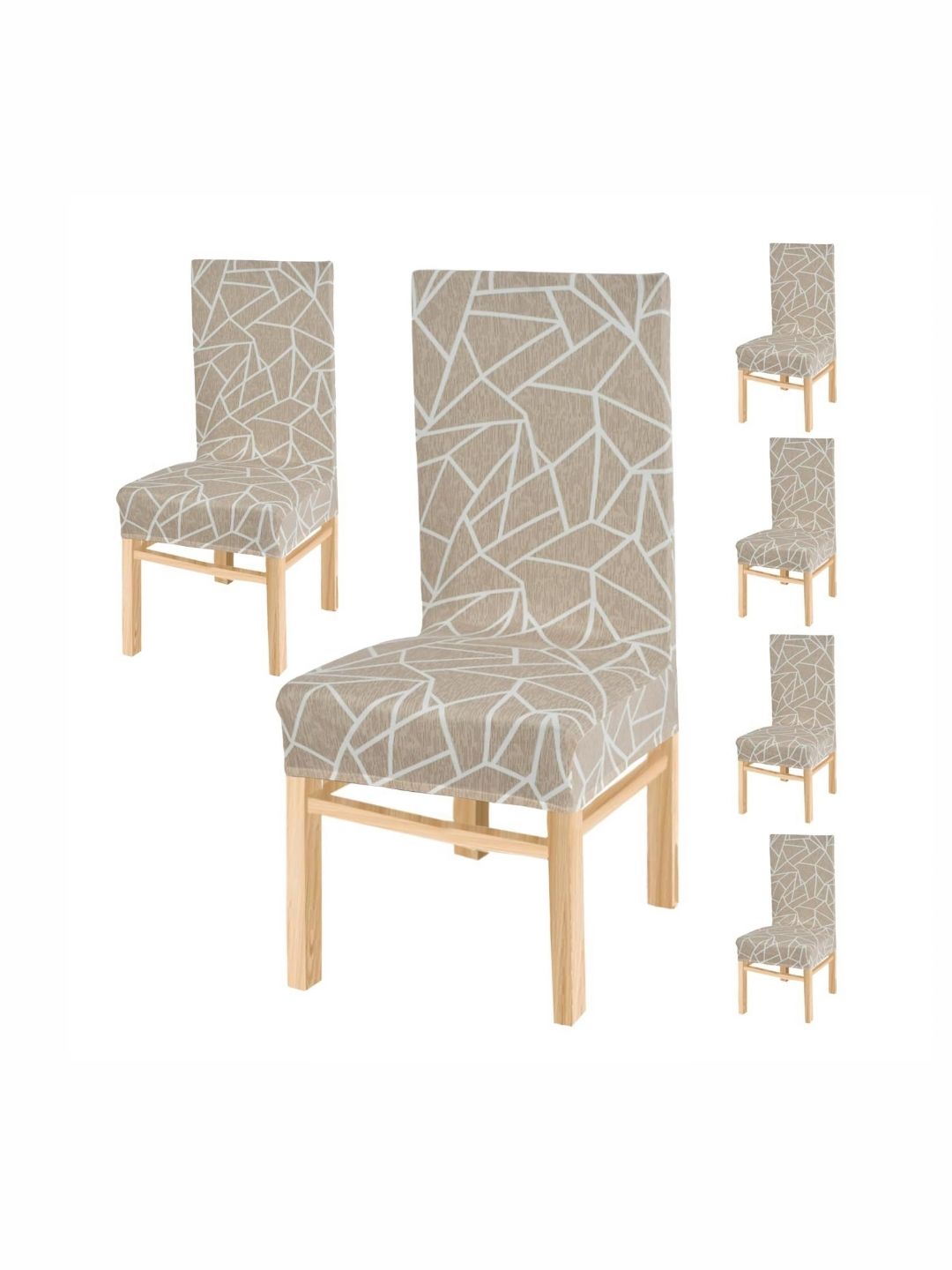 Yellow Weaves 6-Pcs Beige & White Printed Stretchable Chair Covers