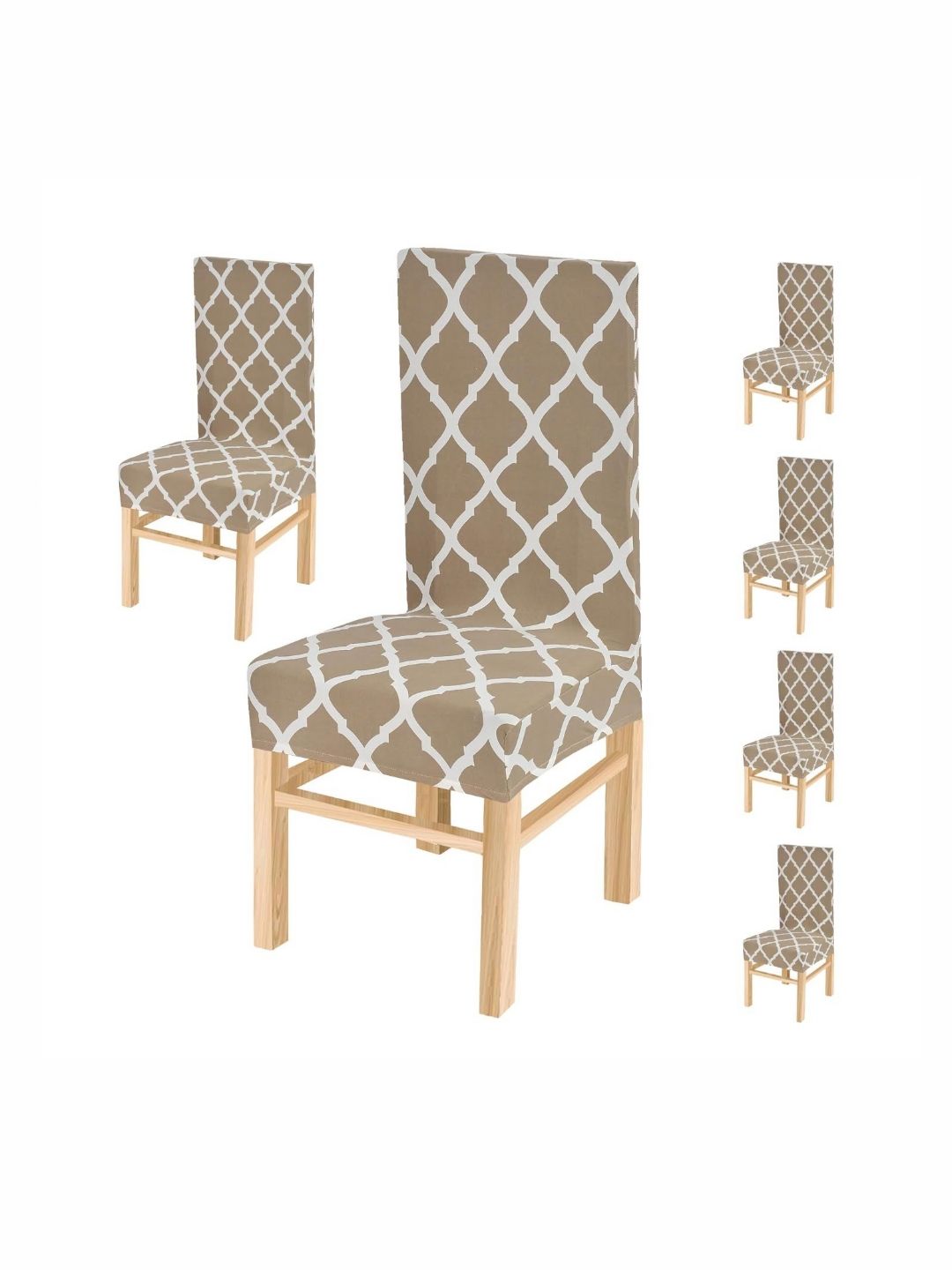 Yellow Weaves 6-Pcs Beige Printed Stretchable Chair Covers