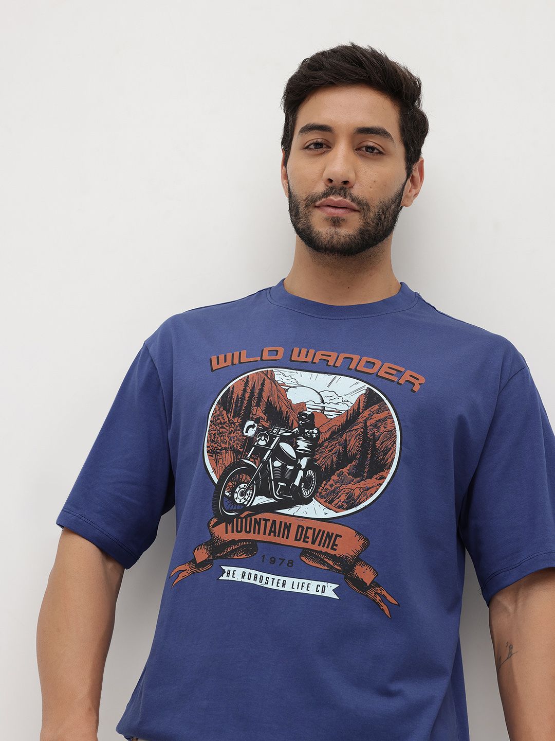 The Roadster Life Co. Printed Pure Cotton Relaxed Fit T-shirt