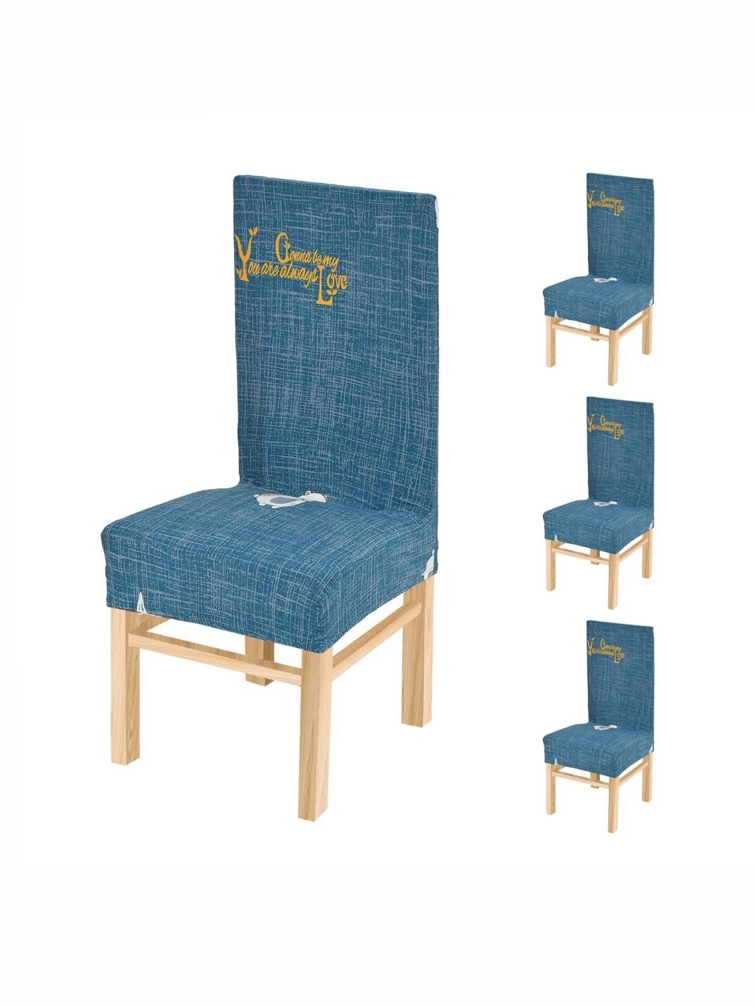 Yellow Weaves Blue & White 4 Pieces Printed Stretchable Chair Covers