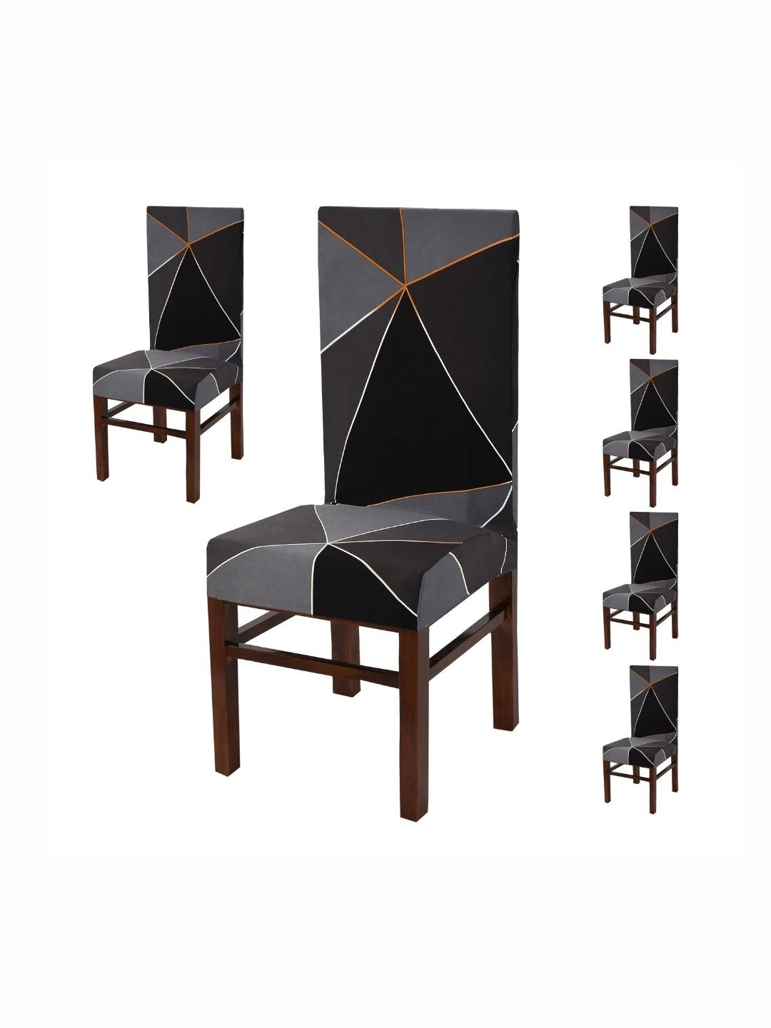Yellow Weaves Grey  & Black 6 Pieces Printed Stretchable Chair Covers
