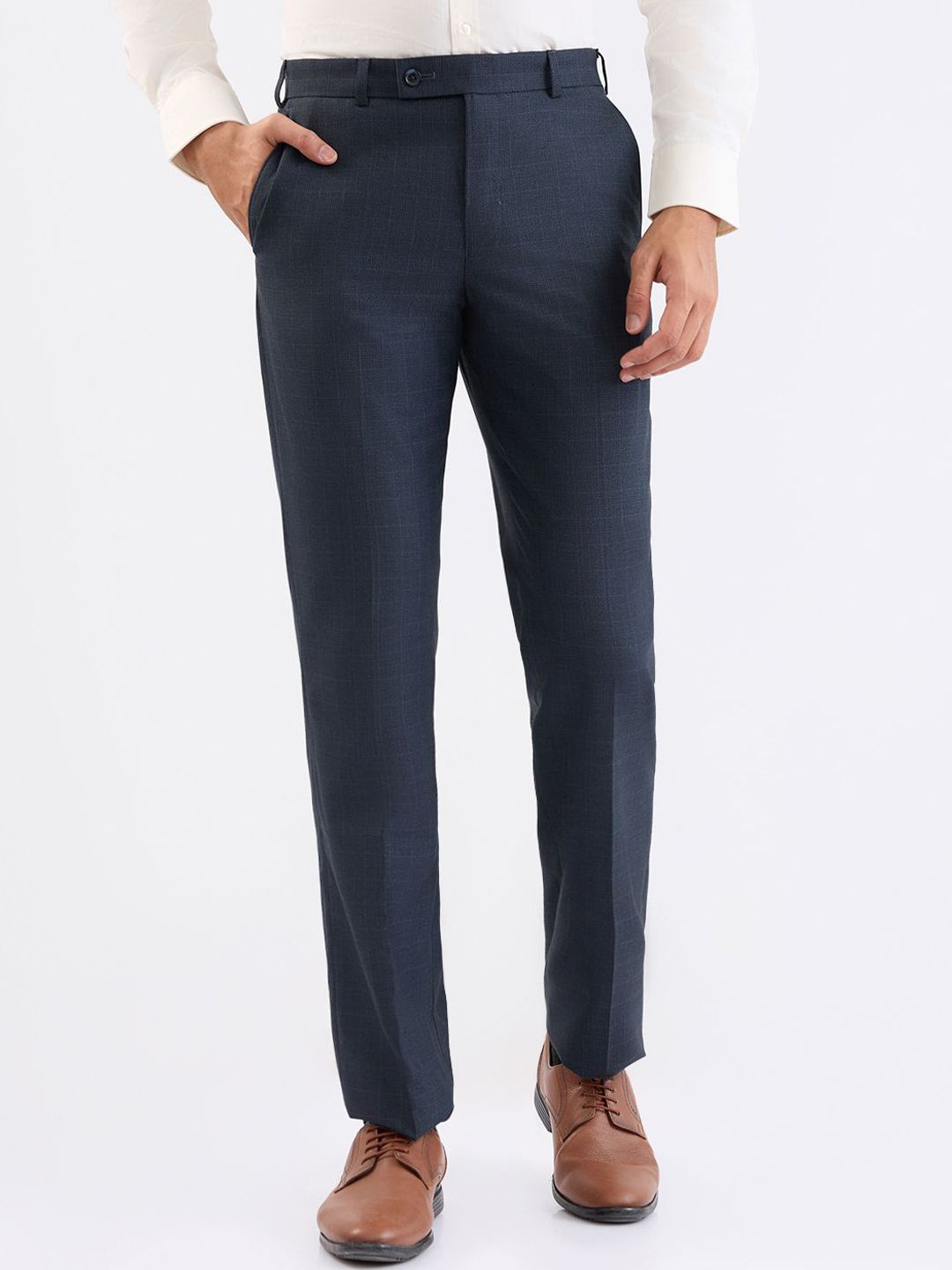 Park Avenue Men Original Checked Mid-Rise Pure Cotton Formal Trousers