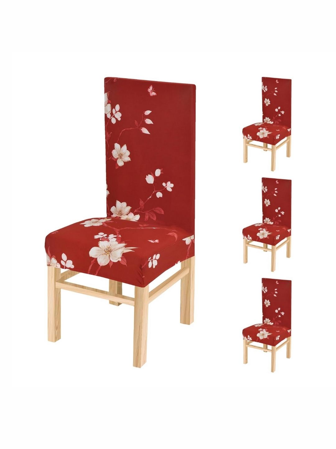 Yellow Weaves Red & Brown 4 Pieces Printed Stretchable Chair Covers